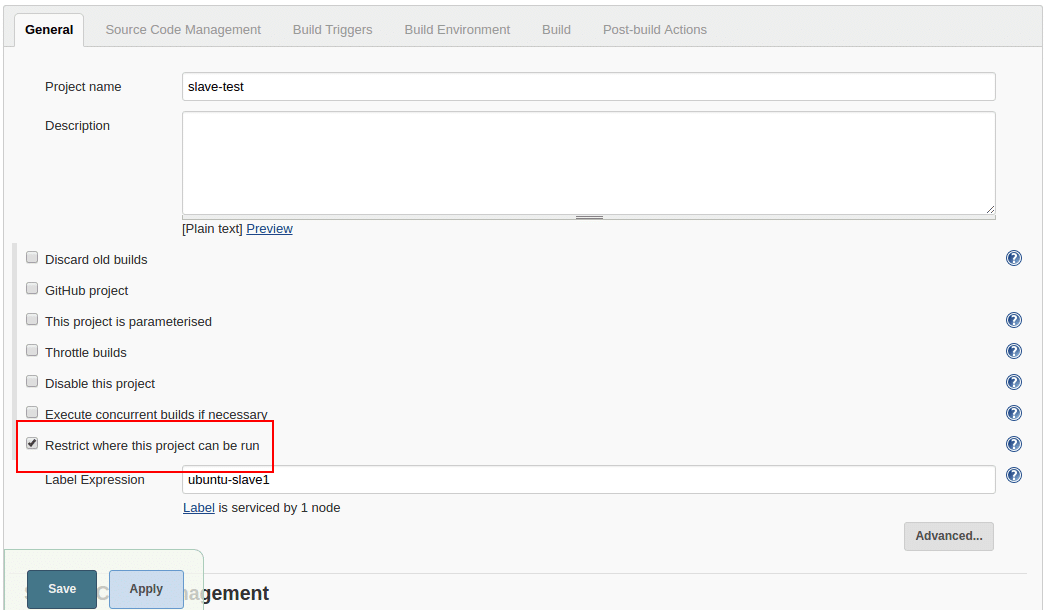 Jenkins job with agent node label.