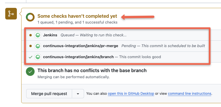 Jenkins reports the results back to GitHub as status checks