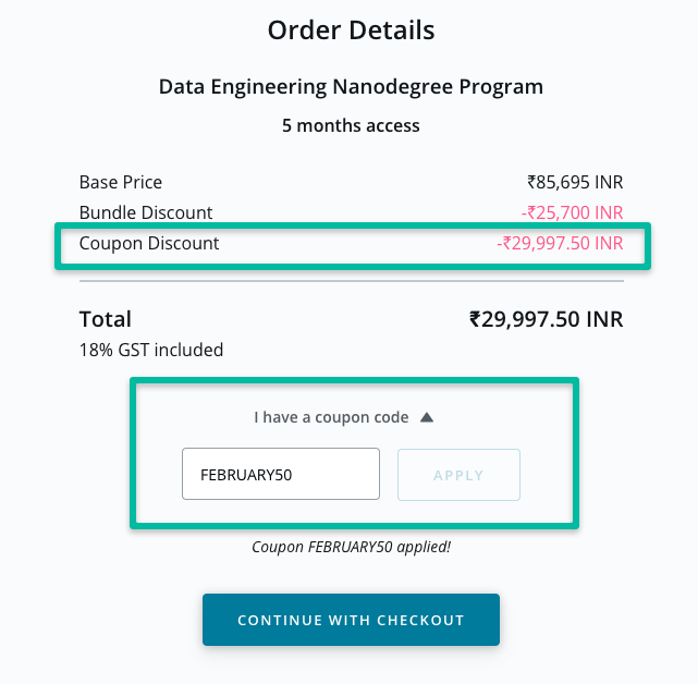 Apply Udacity coupon on checkout