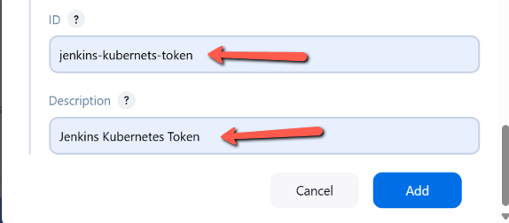 Add Kubernetes service account token as Jenkins credential