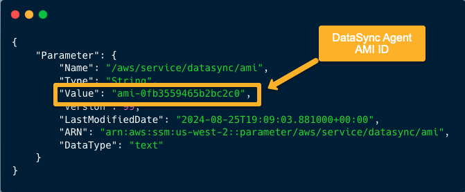 get the aws datasync agent ami from the cloud shell 