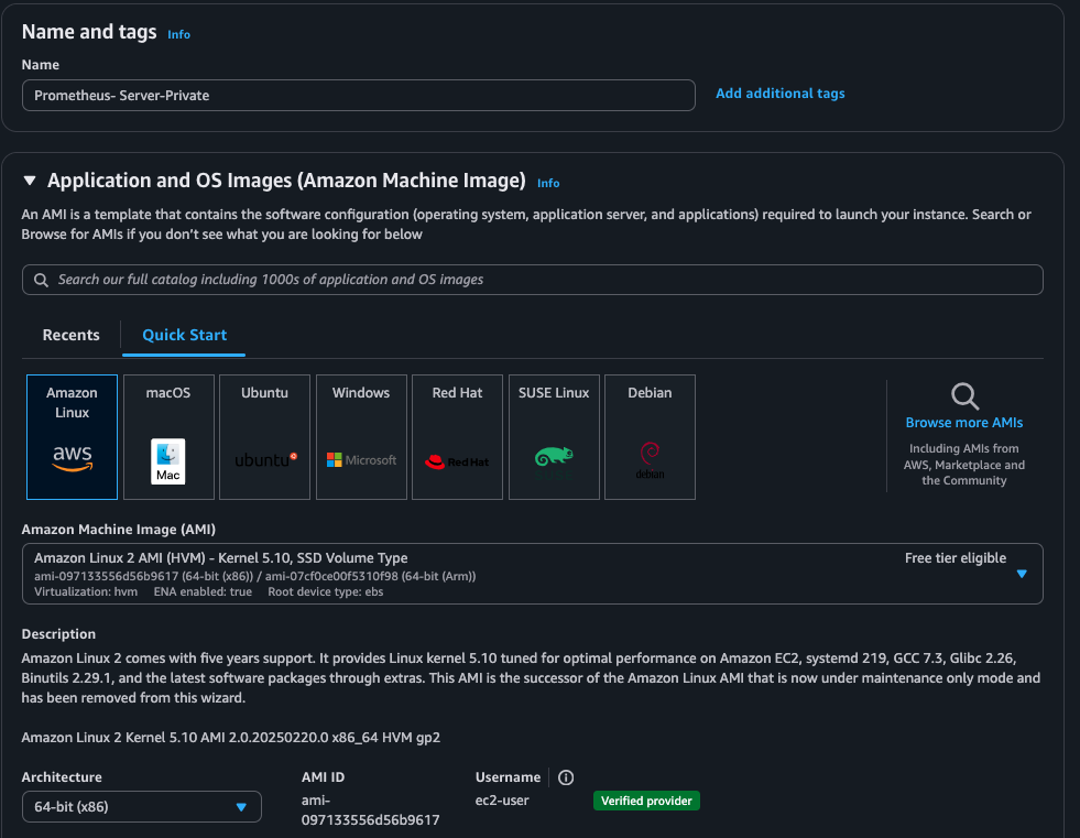 creating an ec2 instance for the prometheus server