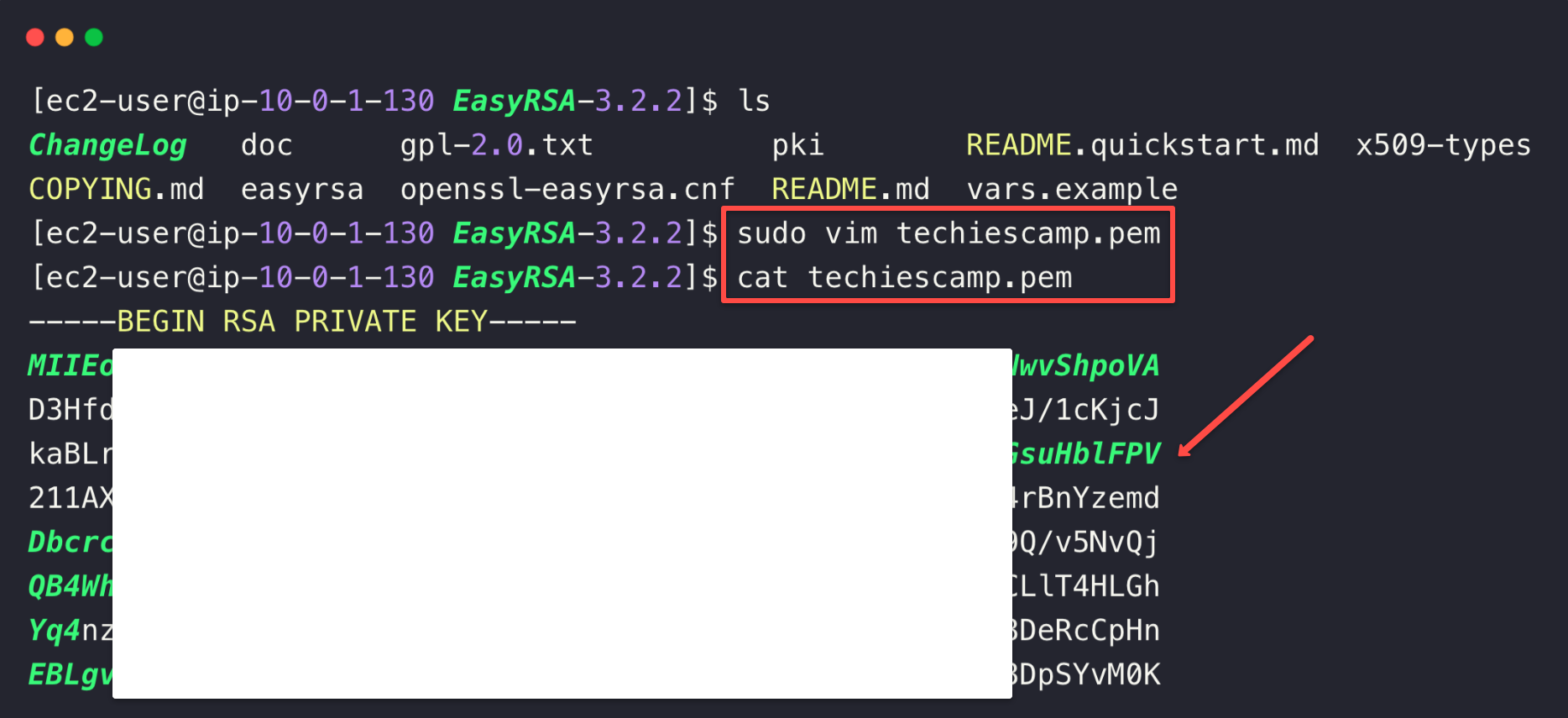 the public key to ssh the private server