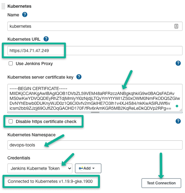 configure Kubernetes cloud for external Jenkins server