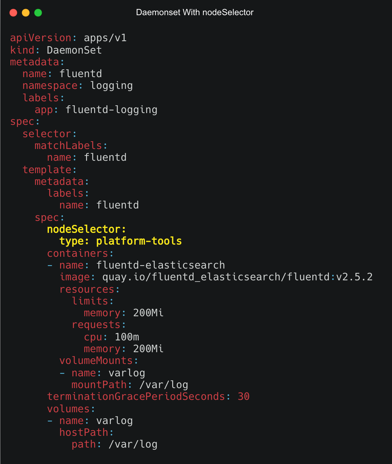 Daemonset nodeselector Example