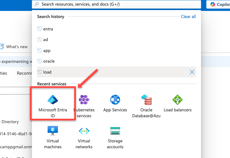 selecting the azure entra id from the search box
