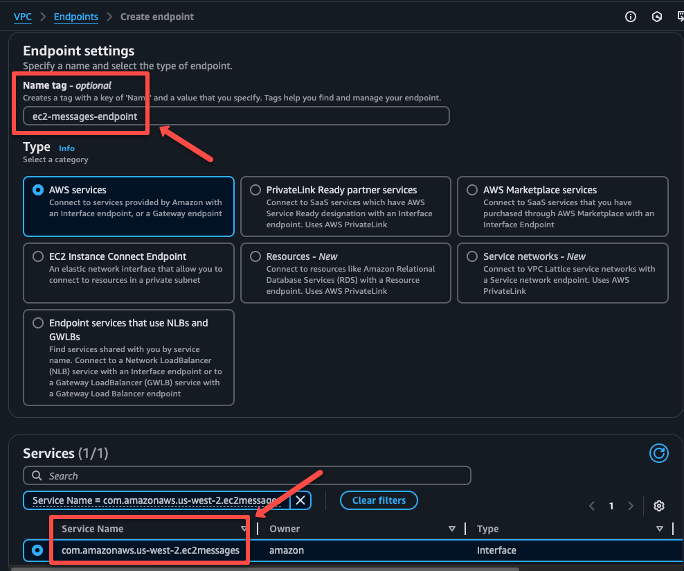 the third endpoint creation for the ec2 messages endpoint