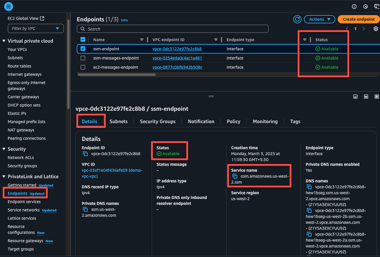 the endpoints status and describing the more in-depth details