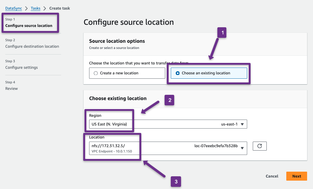 provide the source location information to setup the task