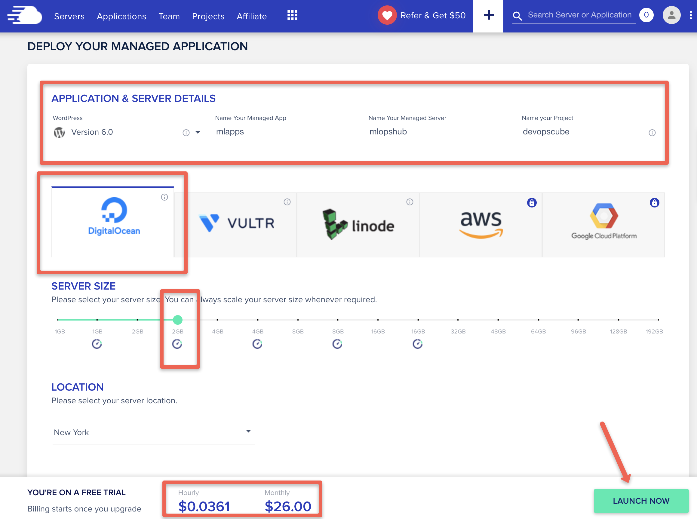 Cloudways Server Launch Wizard.