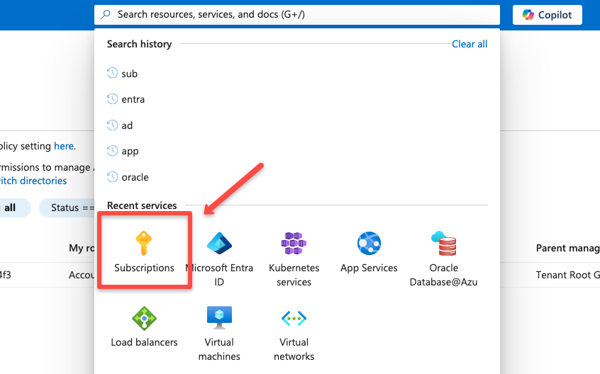 selecting the subscriptions to add permission to the azure app registrations