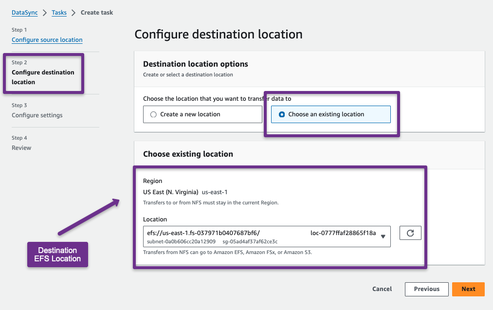 provide the destination location information to setup the task