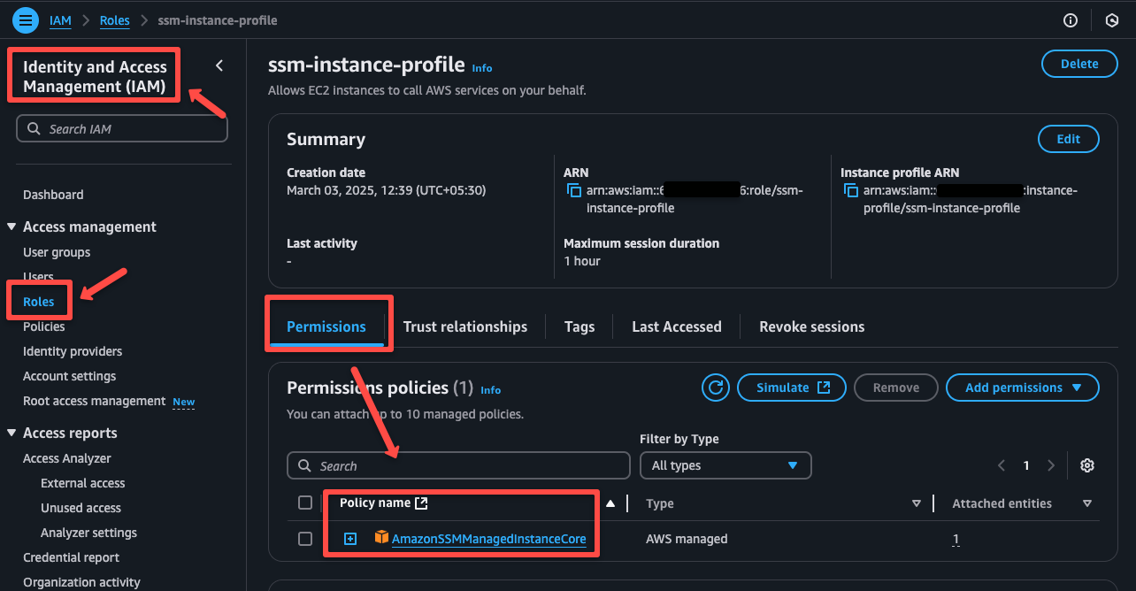 describing the instance profile after creating it