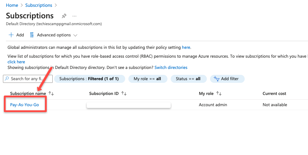 selecting the appropriate subscription from the list