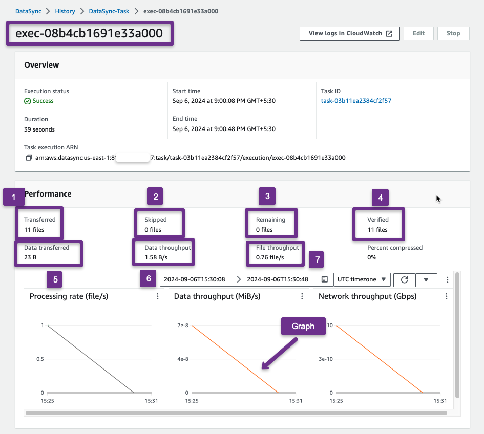 describe the execution id to get more indepth details of the performed task