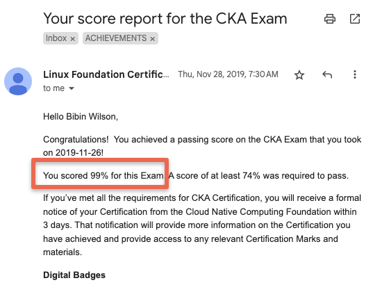 99% in CKA exam