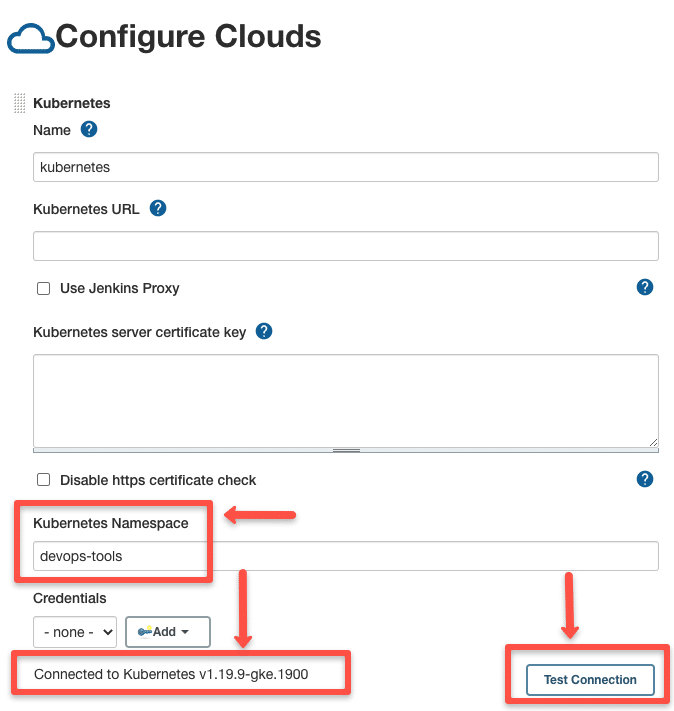 Test Jenkins Kubernetes cloud connection