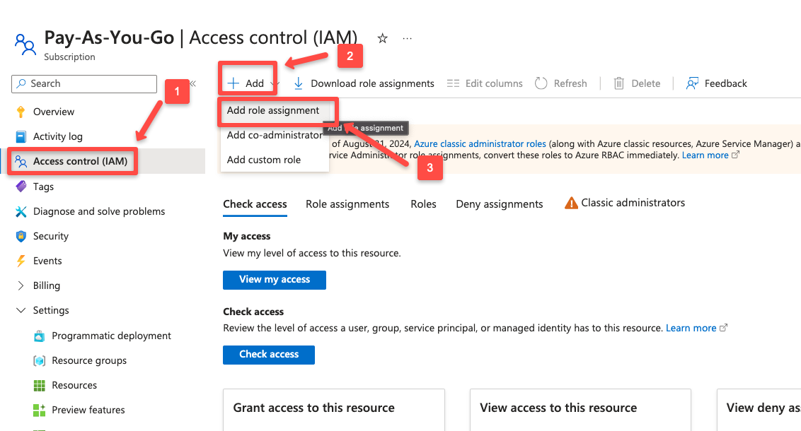 adding the role assignment for the app registration
