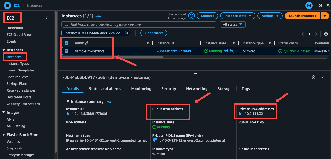 describing the private instance to ensure the status 