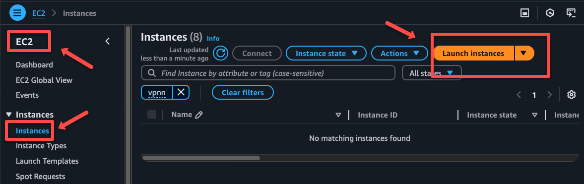 ec2 instance creation page and the ec2 dashboard