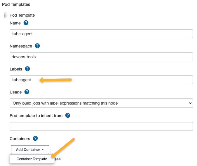 POD template configuration for Kubernetes Jenkins plugin 