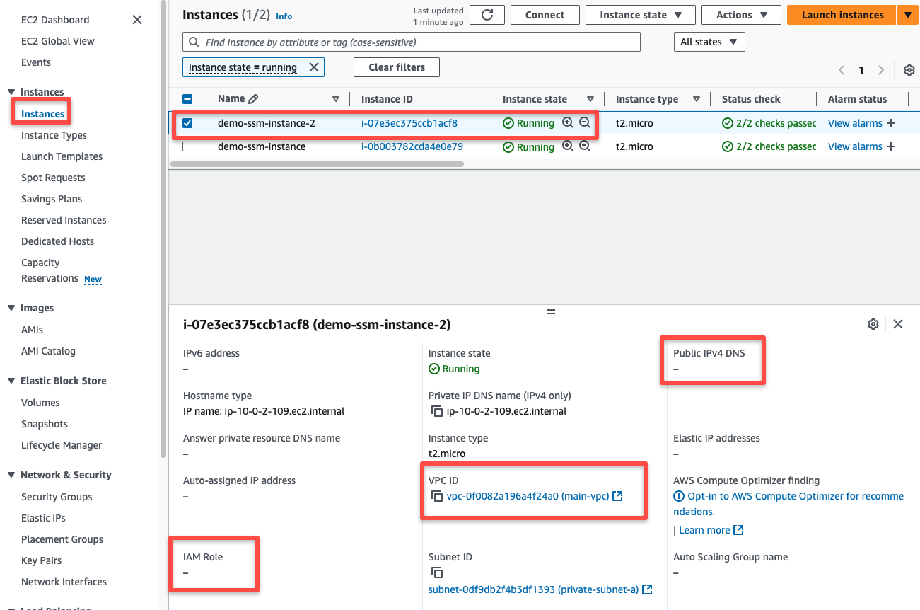 list of ec2 instances in the ec2 dashboard