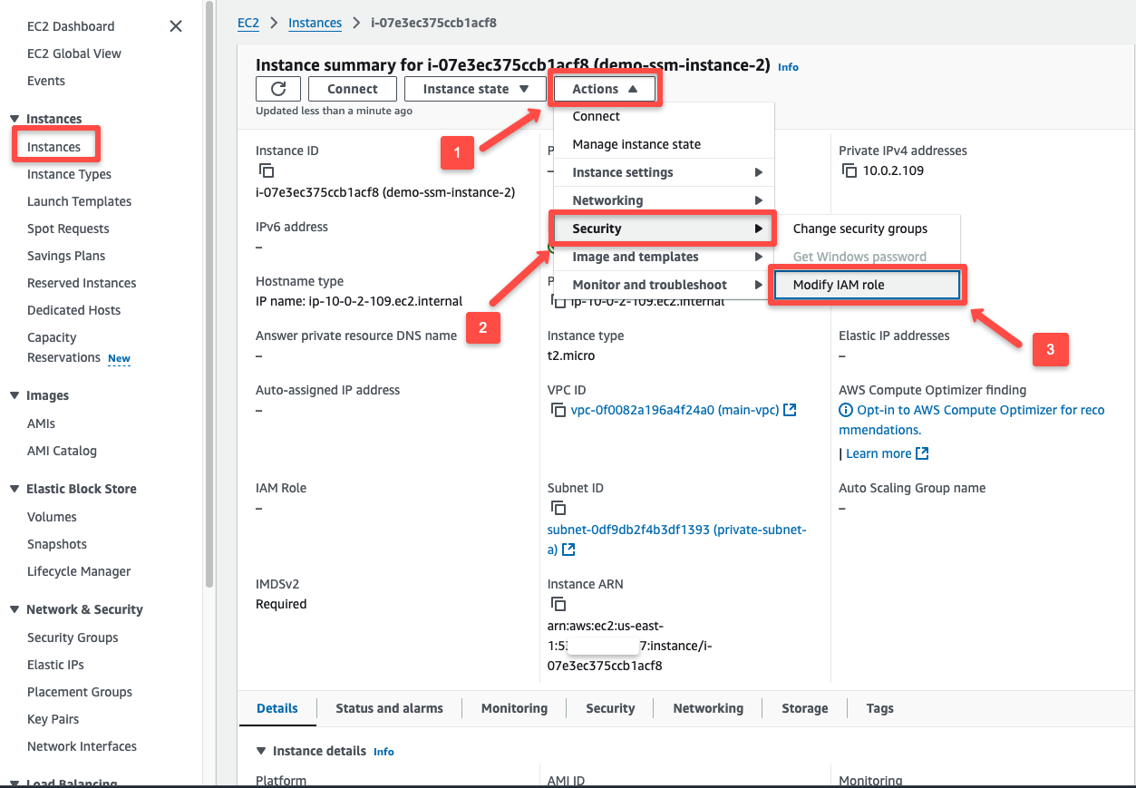 modifying the instance profile of the existing ec2 instance. 