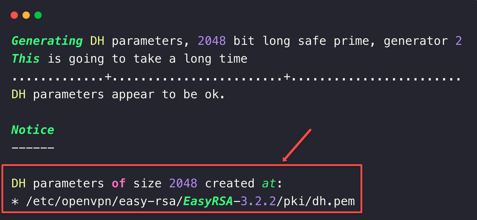 diffie Hellman exchange key creation output