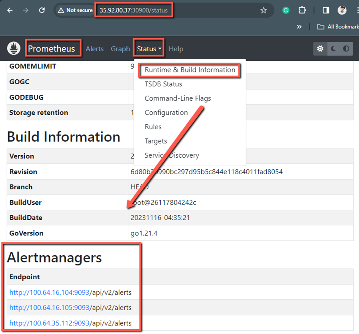 prometheus alertmanager status