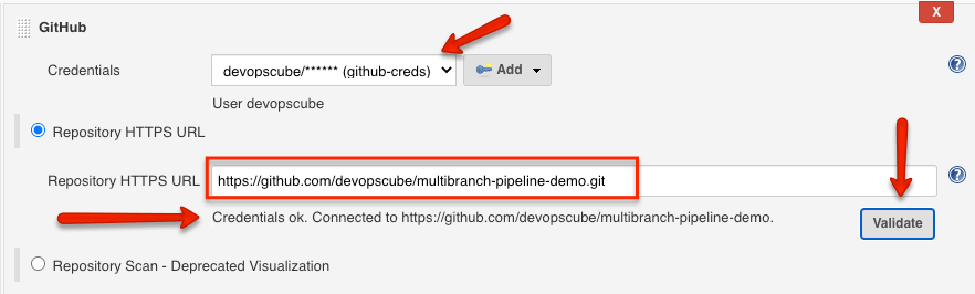 validate multibranch pipeline credentials