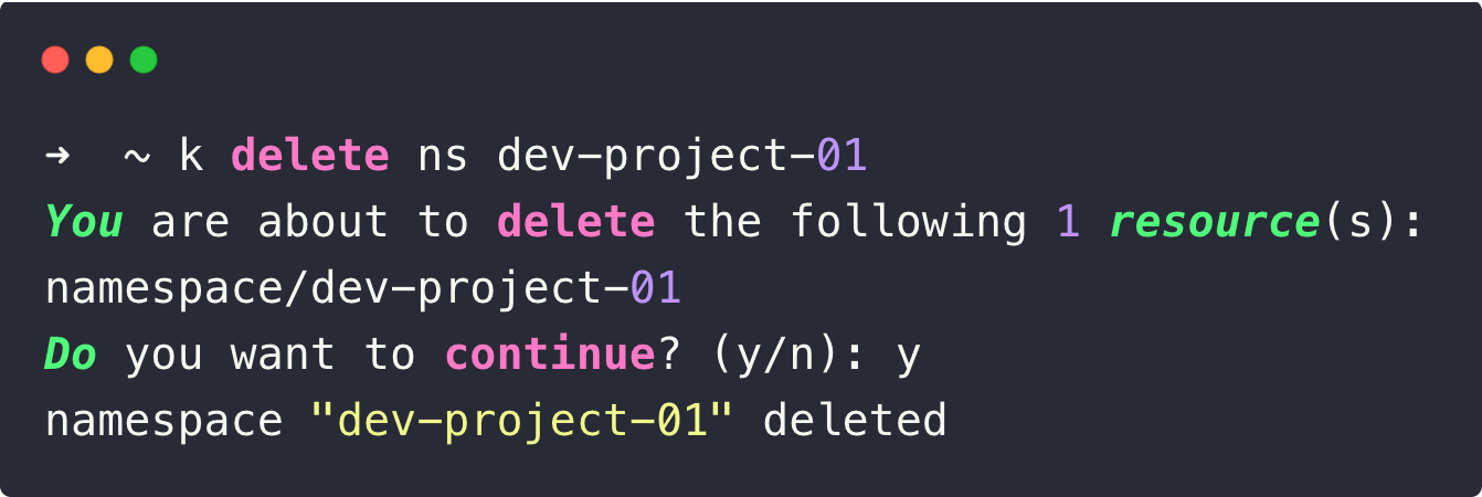 the output of the prompt for the confirmation of the alias execution