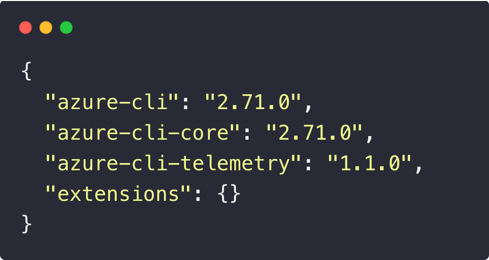 The output of the azure cli version