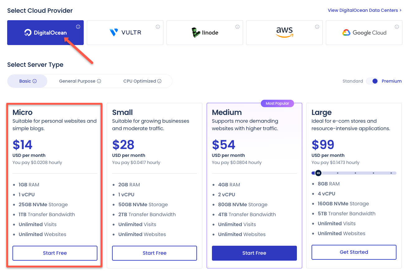 choosing a hosting plan from cloudways