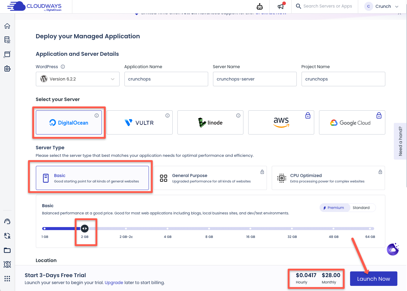 Cloudways Application Launch Wizard