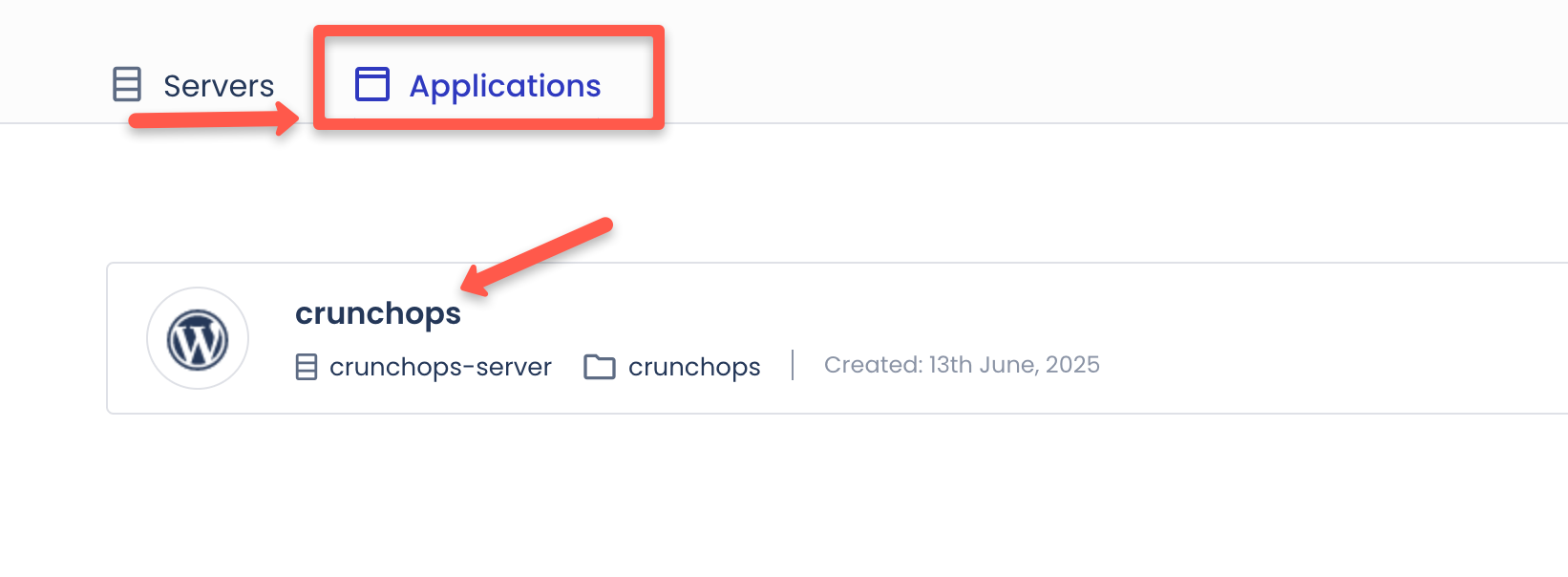 Cick on the application option to view the access details