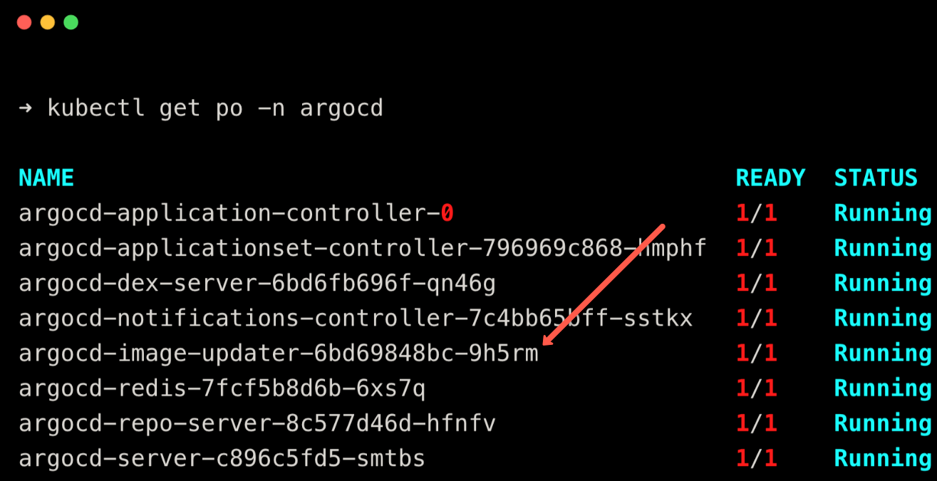 checking the status of argo cd image updater pods