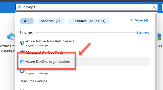 selecting the azure devops organization from the azure cloud