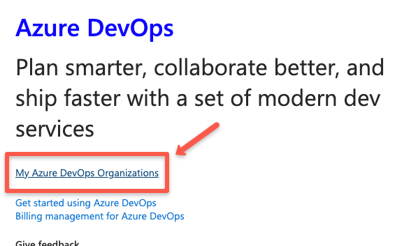 selecting the my azure devops organziation to navigate to the organziation creation page