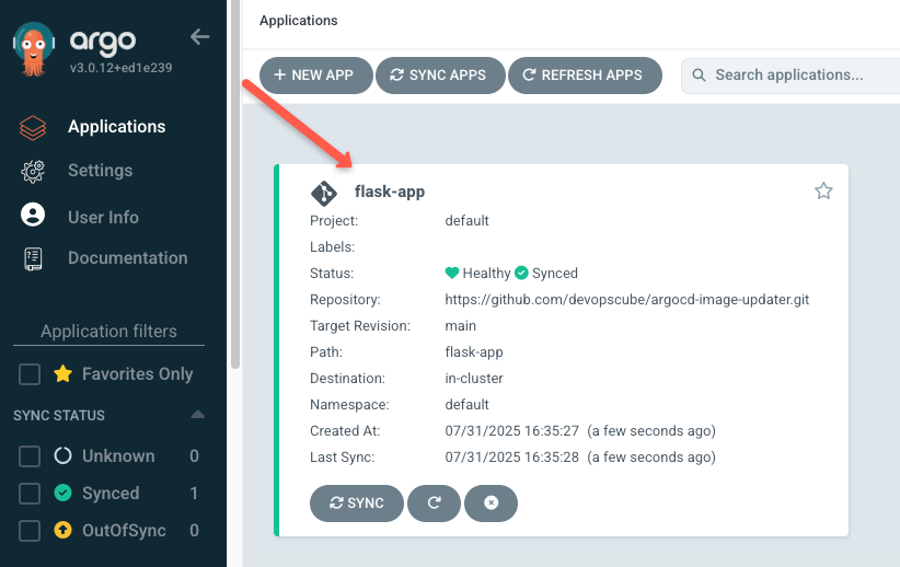 verifying the application on argocd ui