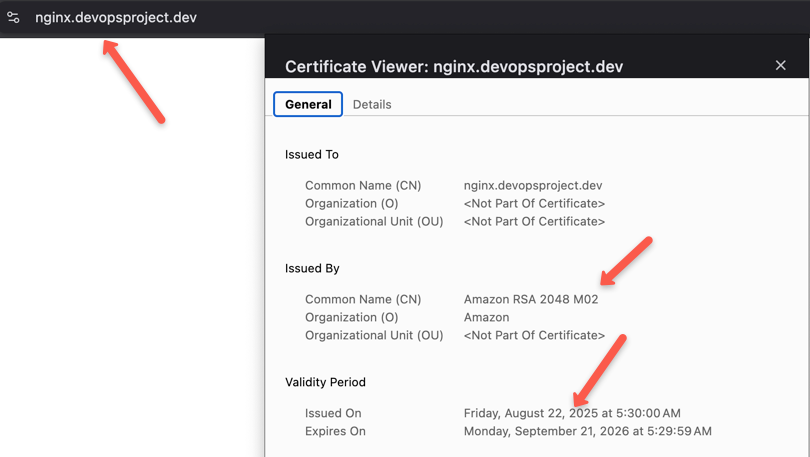 the output of the attached certificates on the load balancer