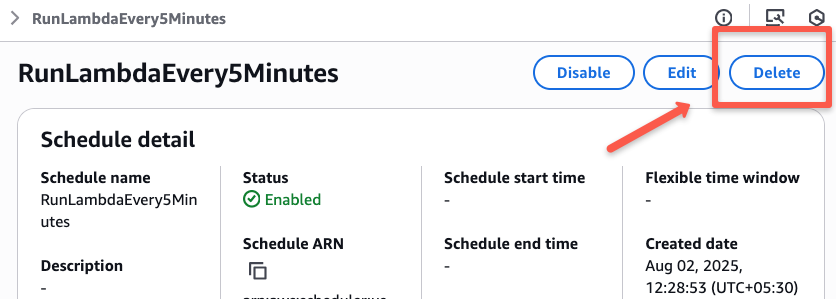 deleting the exising aws eventbridge rule