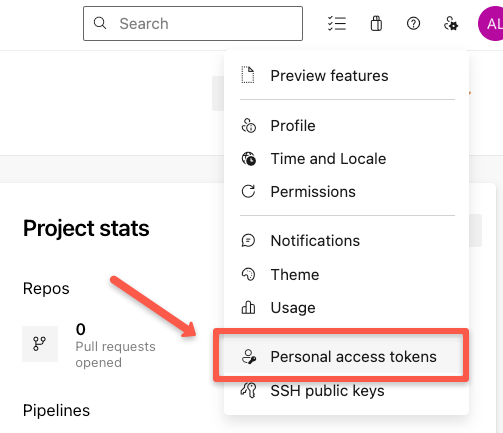 selecting pat of azure devops project