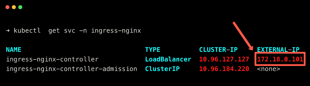 getting the external ip of the ingress controller service