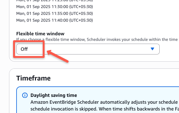 The flexible time window setting of the aws event bridge rule