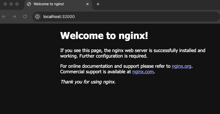 accessing the nginx web page on the browser