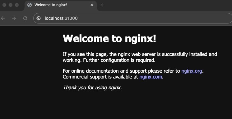 accessing the nginx web page on the browser