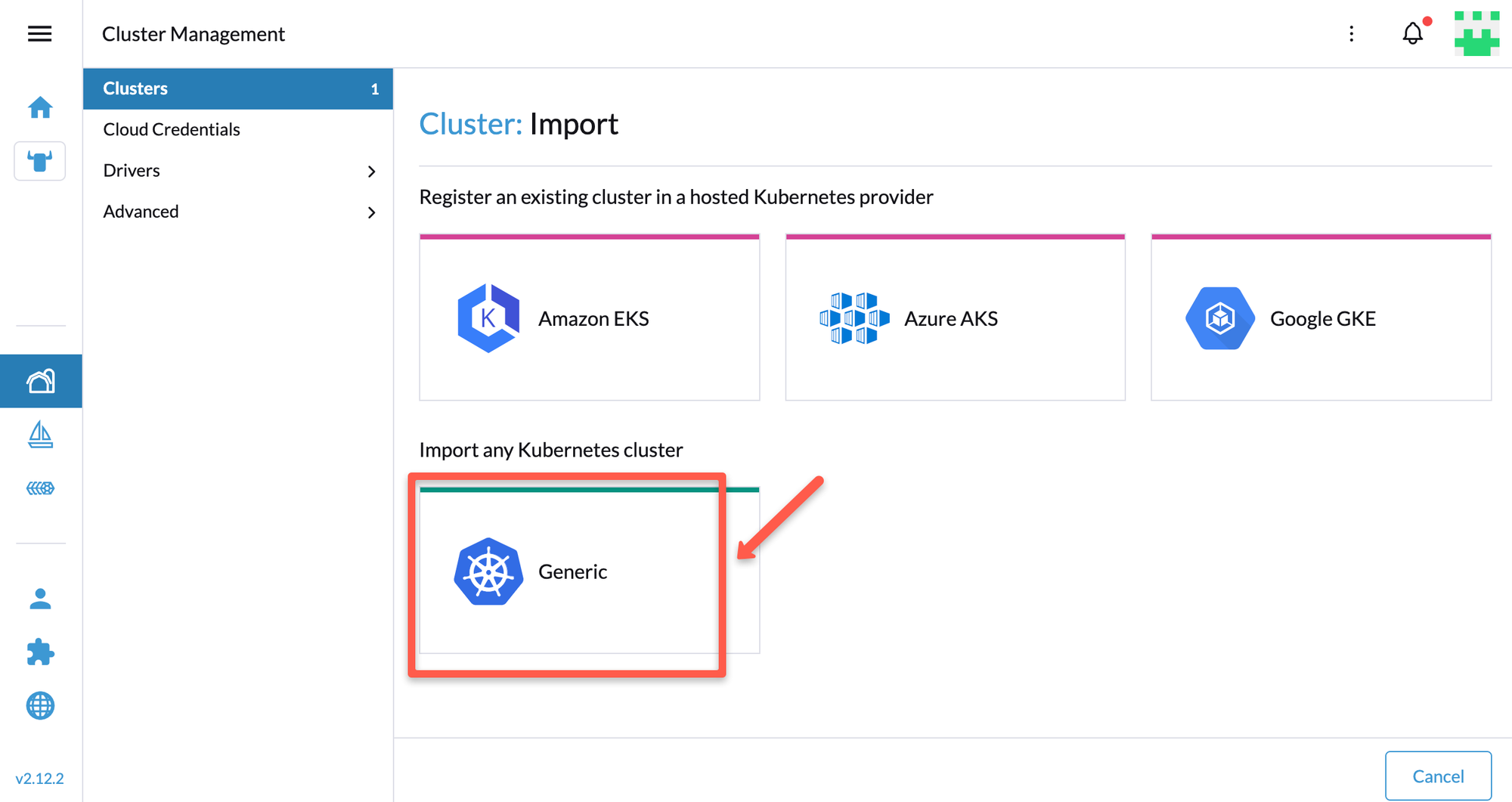 adding a cluster on rancher