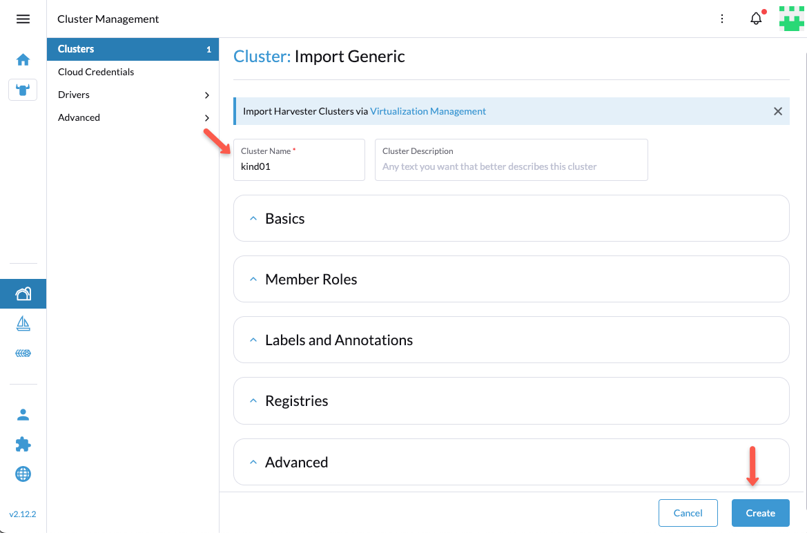 filling to add a cluster to rancher