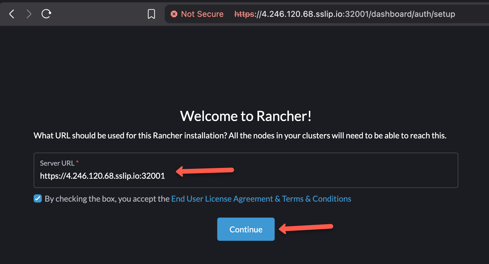 the welcome page of the rancher