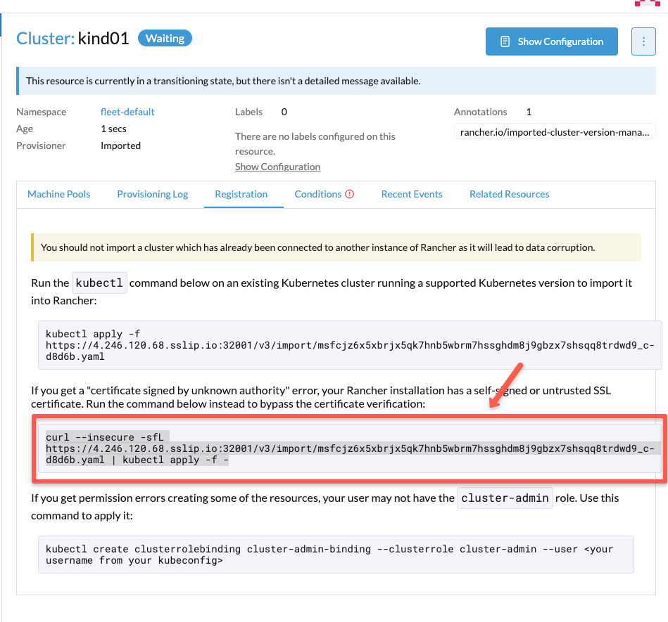 the command to install the rancher agent on a kubernets cluster